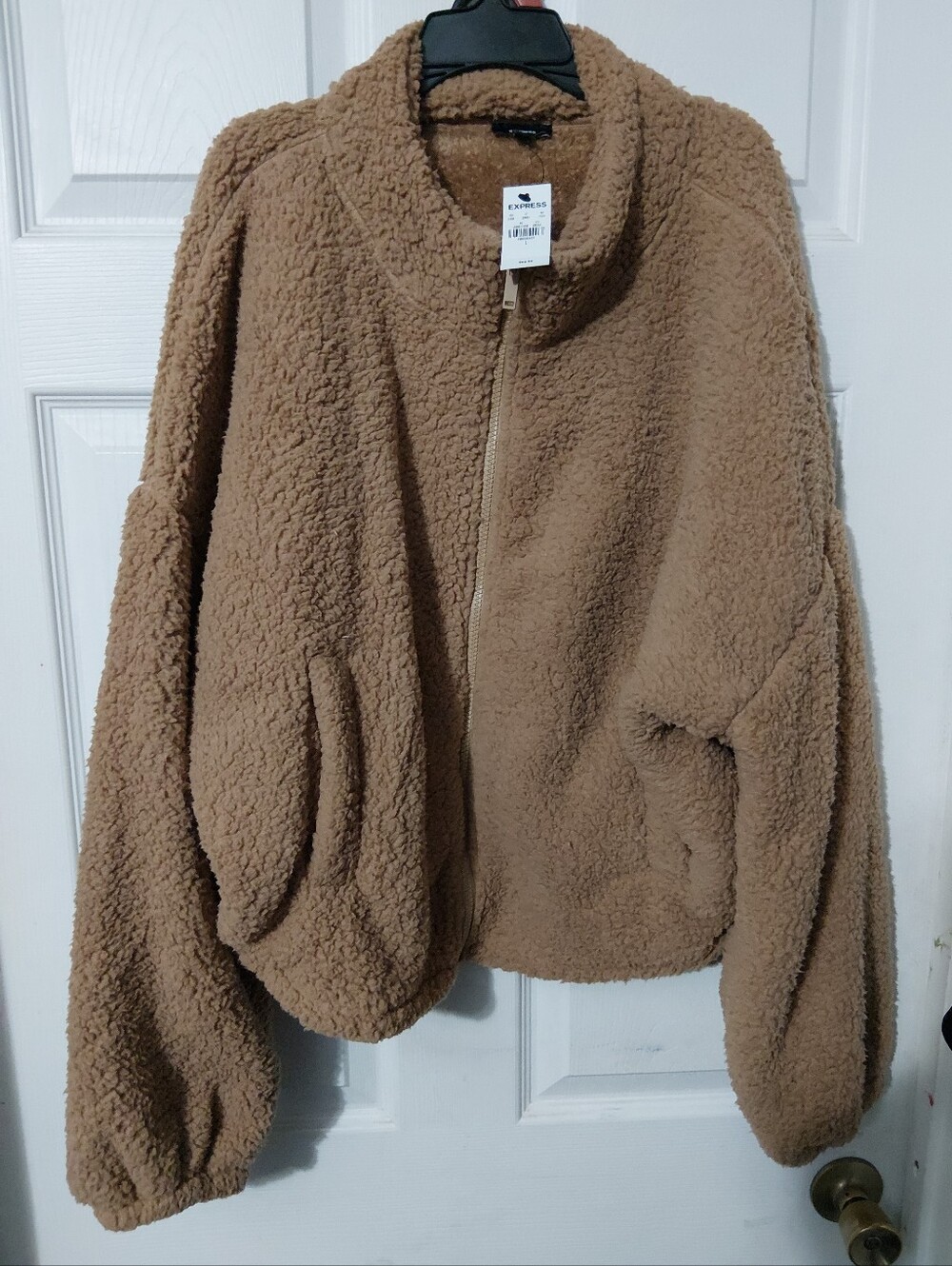 Express Women's Teddy Sherpa Jacket in Camel